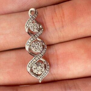 Sterling Silver 925 Natural Diamond Twist Design Line Pendant Size 29mm Length